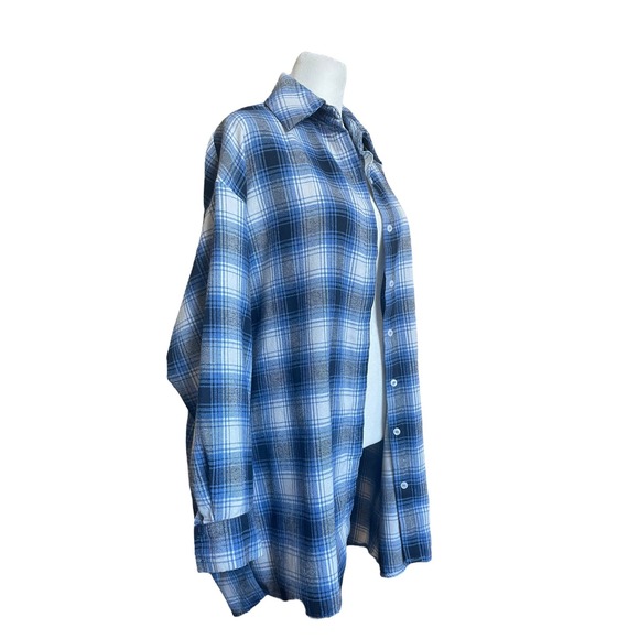 SLA The Label Women's Oversized Grandad Shirt Medium Flannel‎ Top Tartan Shacket - Picture 6 of 8